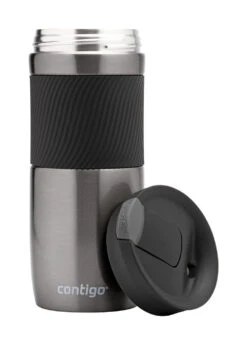 Contigo Byron SNAPSEAL™ Travel Mug Gunmetal 470ml -Outwell Zone 2095560 BYRON SS 16OZ GUNMETAL LID NEXT TO BOTTLE