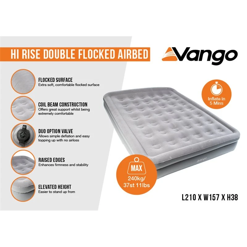 Vango Hi-Rise Double Flocked Airbed Nocturne Grey 4 Vango Hi-Rise Double Flocked Airbed Nocturne Grey - Image 2
