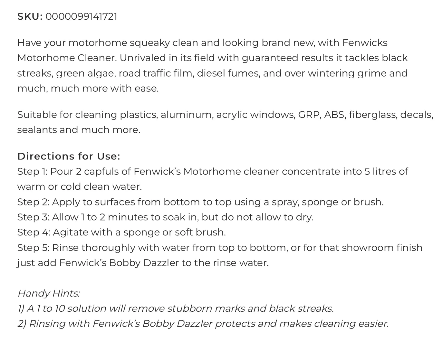 Fenwicks Motorhome Cleaner Concentrated 4 Fenwicks Motorhome Cleaner Concentrated - Image 2