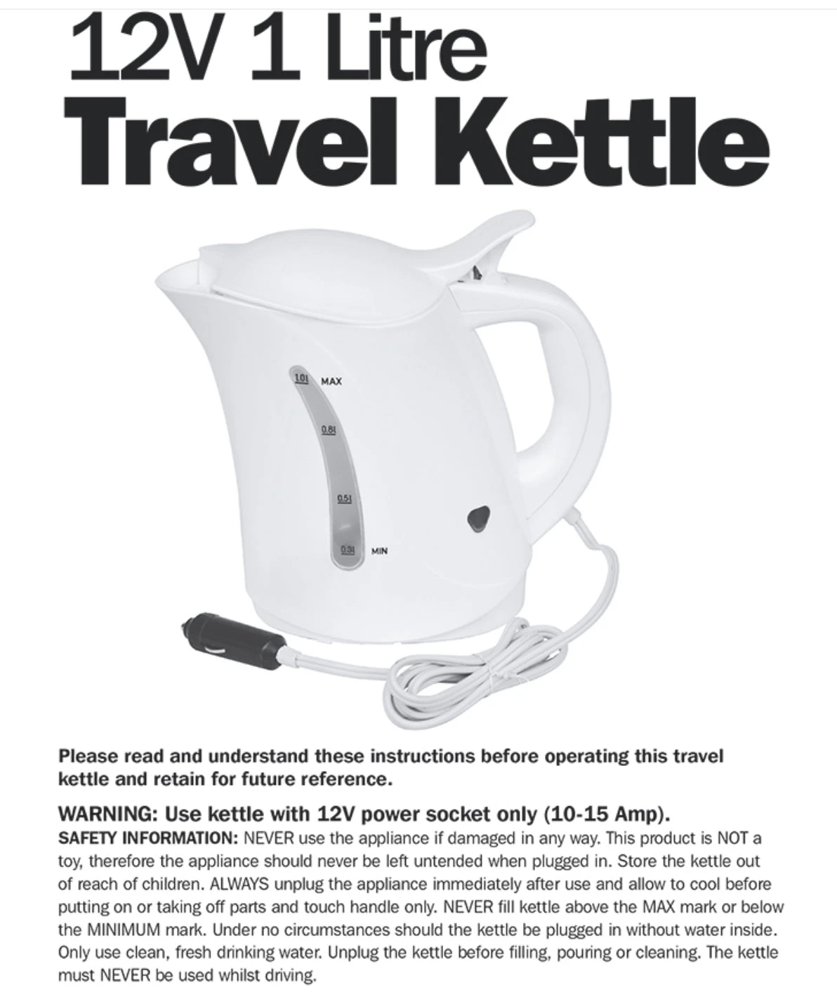 Streetwize 1Litre 12volt Travel Kettle 4 Streetwize 1Litre 12volt Travel Kettle - Image 2