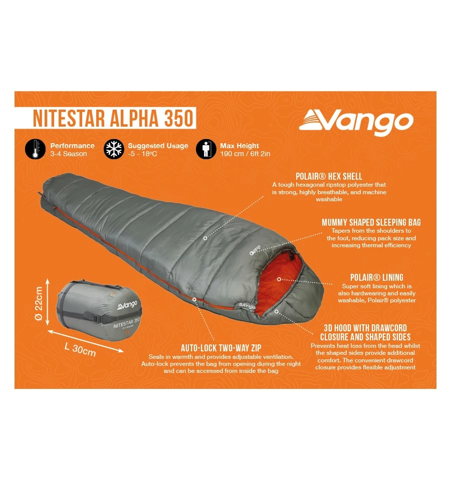 Vango Nitestar Alpha 350 Sleeping Bag Fog 4 Vango Nitestar Alpha 350 Sleeping Bag Fog - Image 2