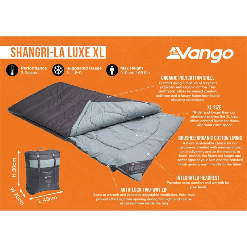 Vango Shangri-La Luxe XL Sleeping Bag Shadow Grey 4 Vango Shangri-La Luxe XL Sleeping Bag Shadow Grey - Image 2